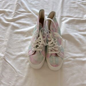 Women’s Superga HiTop Canvas Sneakers Size 9 Platform Pastel Tie Dye Pink Blue